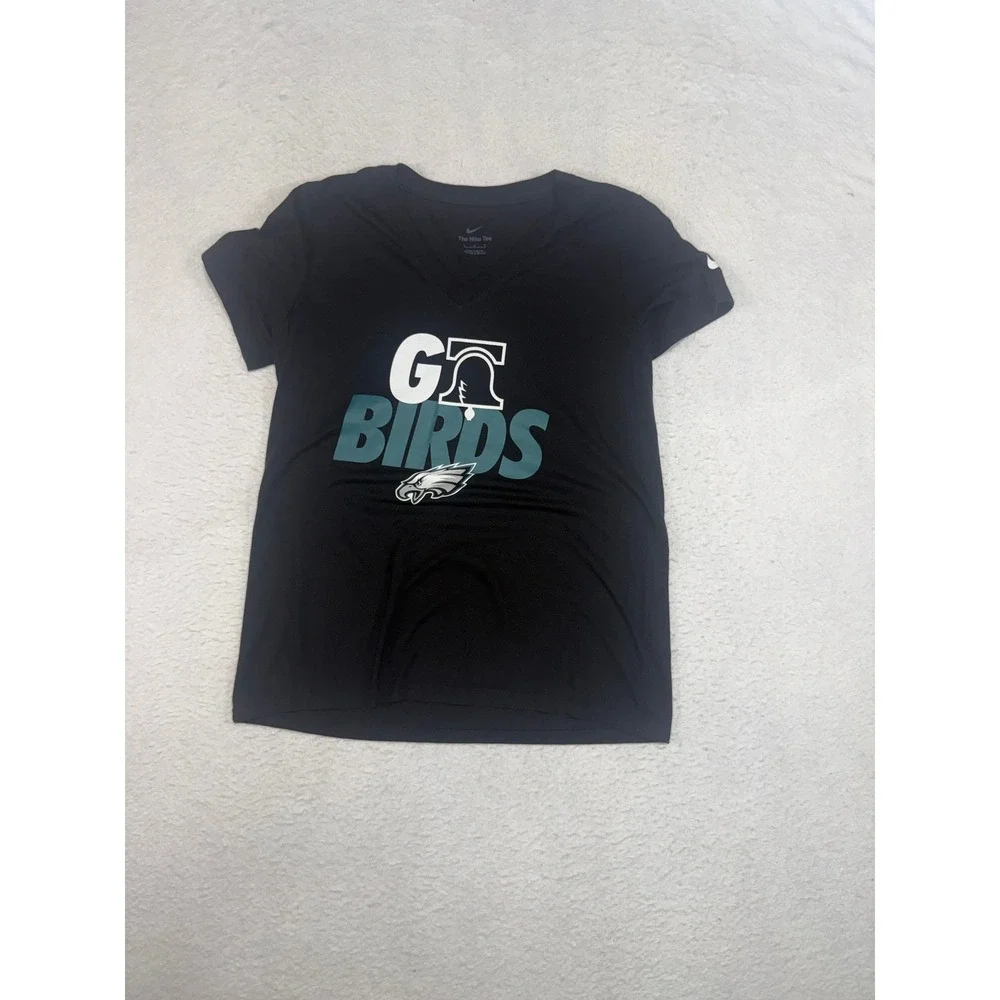 Nike Philadelphia Eagles Go Birds V-Neck Graphic T-Shirt Black Mens Large